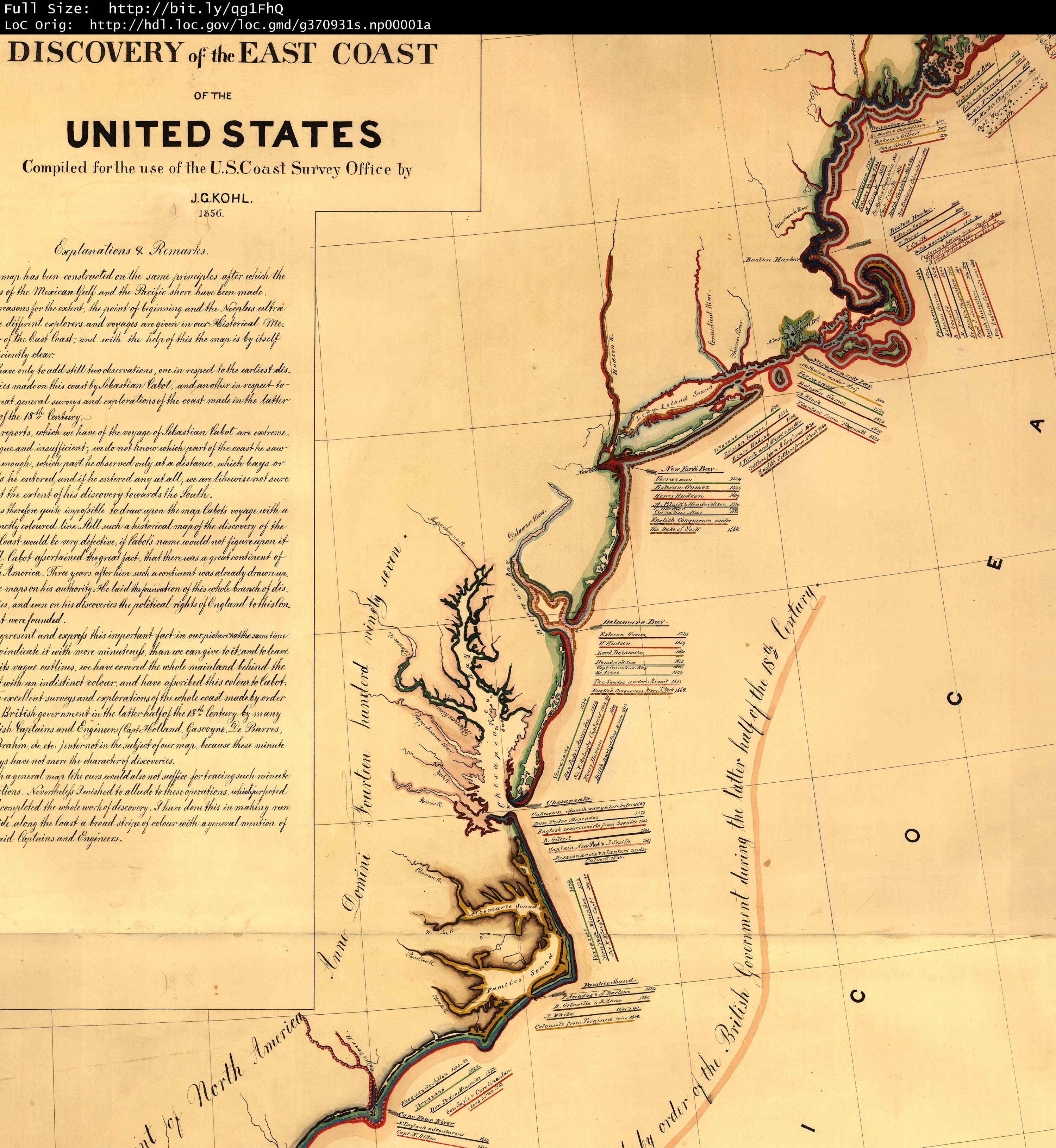 Three gorgeous Maps depicting the historical exploration of the U.S. Atlantic, Pacific, and Gulf 