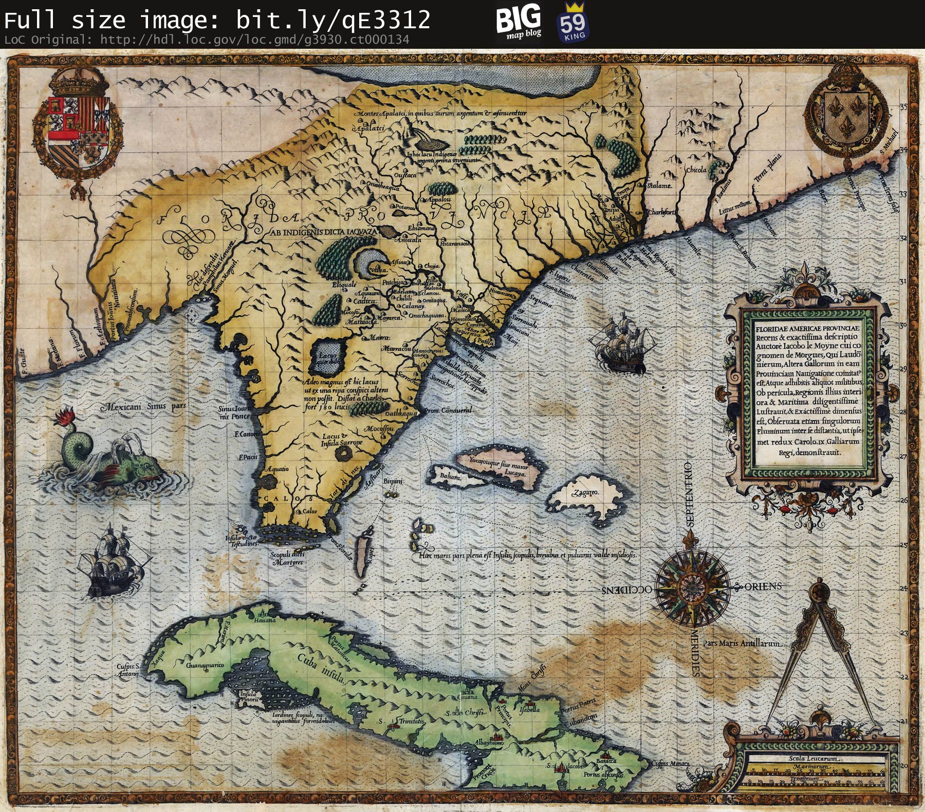 Beautiful 16th-century Map Of Florida And The Caribbean By Le Moyne 